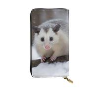Opossum In Snow Printed Leather Wallet with 12 Card Holder and 72 Money Clip, Long Clutch for Men Women