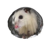 Opossum In Snow Shower Cap Reusable Waterproof Shower Bonnet for Women Men Elastic Band Bath Hair Hat Double Layered Washable Bath Cap for All Hairstyles, Travel-Friendly