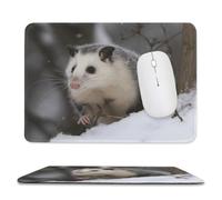 Opossum in Snow Stitched Edge Mouse Pad
