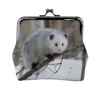 Opossum in Snow Women's Leather Kiss Lock Pouch â€“ Stylish Small Zipper-Free Wallet for Coins, Cards, Makeup & Essentials â€“ Compact & Lightweight Design for Daily Use, Travel & Gifting