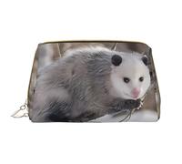 Opossum in Snow Zipper Closure Leather Portable Waterproof Cosmetic Bag for Home Travel to Organize Toiletries Sundries