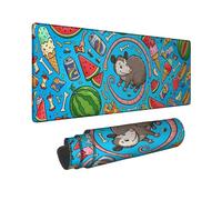 Opossum Large Mouse Pad, Playful Cartoonish Watermelon Ice Cream Summer Blue Rubber Washable Aesthetic Long Keyboard Mat Decor for Home Office Work Gaming Desk 12x32 Inch