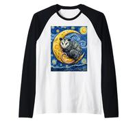 Opossum on a Crescent Moon Van Gogh Starry Night Style Art Raglan Baseball Tee