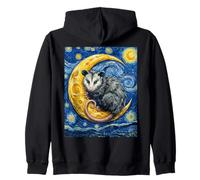 Opossum on a Crescent Moon Van Gogh Starry Night Style Art Zip Hoodie