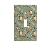 Opossum Single Light Switch Cover Plate, Nature Fanciful Acorn Fern Fall Green Plastic Standard Size Decorative Wall Plates for Bedroom Bathroom Kitchen Entrance Decor (Single)