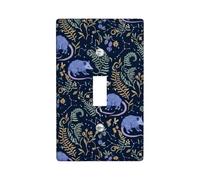 Opossum Single Light Switch Cover Plate, Nature Fanciful Foliage Flowers Fall Navy Plastic Standard Size Decorative Wall Plates for New Apartment Home Bedroom Office Decor (Single)
