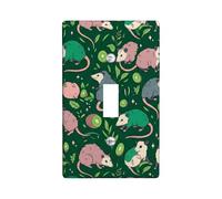 Opossum Single Light Switch Cover Plate, Nature Playful Leaf Kiwi Spring Green Plastic Standard Size Switch Plate Decorative for Living Room Bedroom Home Office Decor (Single)