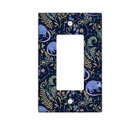 Opossum Single Rocker Light Switch Cover, Nature Fanciful Foliage Flowers Fall Navy Plastic Standard Size Switch Plate Decorative for Bedroom Bathroom Kitchen Entrance Decor