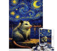 Opossum Starry Night Jigsaw Puzzle 1000 Piece for Teenagers Art Work Gifts Improve Memory Anti-Stress Toys Suitable for Ages 14 And Up size 50x75cm