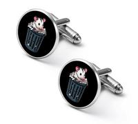 Opossum Trash Cufflinks for Men Round Cuff Links Black Tie Clips for Business Wedding Graduation