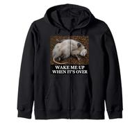 Opossum Wake Me Up When It's Over Sarcastic Bored Slacker Zip Hoodie