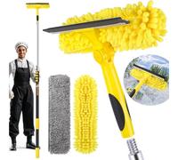 Opow 284'' Window Squeegee with Telescoping Extension Pole, 2 in 1 Shower Cleaning with Telescopic Pole, Extension Washing Tool with Rotating Head for Indoor/Outdoor High Window Glass