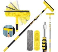 Opow Professional Window Squeegee with Telescoping Extension Pole, 2 in 1 Shower Cleaning with Telescopic Pole, 213'' Extension Washing Tool with Rotating Head for Indoor/Outdoor High Window Glass