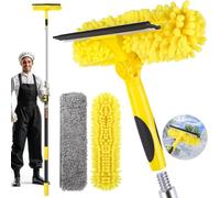 Opow Professional Window Squeegee with Telescoping Extension Pole, 2 in 1 Shower Cleaning with Telescopic Pole, 213'' Extension Washing Tool with Rotating Head for Indoor/Outdoor High Window Glass