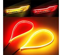 OPP ULITE Red Amber LED Strip Light 2Pcs 23 Inches 114 PCS Led Chip Dual Color Waterproof Car Flexible Led Driving Light Strip Switchback Headlight and Turn Signal Light Tube Easy Paste Install