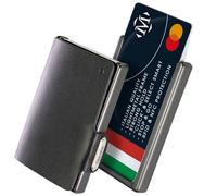 OPPAHA Premium Nappa Leather Mini Wallet - Slim, Lightweight Credit Card Holder with RFID Protection for Men & Women, nero, 9 Karten, Minimalist