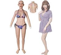 Oppaionaho Realistic Silicone Bodysuit with Female Mask+Arms+Feet+Silicone Breast D Cup, One Piece Crossdressing Jumpsuit for Cosplay Transgender (Color#2, Silicone Filler)