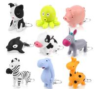 Oppaxf 9 PCS Animal Flashlight Keychain - Pediatric Nurse Flashlight with Giraffe, Cow, Pig, Hippo, Octopus, Puppy, Horse, Whale, Little Donkey - Badge Reel