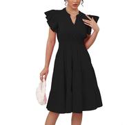 Oppchy Women's Summer Midi Dresses Casual Ruffle Sleeve V-Neck Flowy Tiered Beach Vacation Party Sundress, Black, XXL