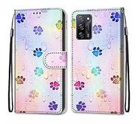 Oppo A16 / A16S / A54S Case, Shockproof Flip Slim Fit Leather Wallet Case with Card Slots Magnetic Stand Soft Silicone Bumper Protective Cover for Oppo A16 / A16S / A54S Phone Case, Footprints