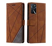 Oppo A16S/A16/A54S Case: Premium Leather Stand Notebook Wallet Flip Folio TPU Bumper Magnetic Clasp Protective Cover with Card Slot Photo Slot, Brown