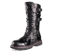OPPOQ Men Knee High Leather Boots Riding Boots Stage Performance Footwear Wide Leg Mid Calf Head Long Tall Boot,Black,45