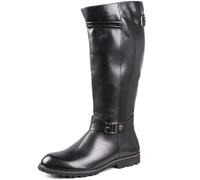 OPPOQ Men Knee High Leather Boots Riding Boots Stage Performance Footwear Wide Leg Mid Calf Head Long Tall Boot,Black,46