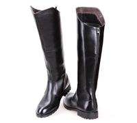 OPPOQ Men Knee High Leather Boots Riding Boots Stage Performance Footwear Wide Leg Mid Calf Head Long Tall Boot,Black,41