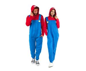 OppoSuits Adult Unisex Mario Onesie - Nintendo One-piece Pajamas - Loose Fit - Including Pockets - Red And Blue - Size: XS