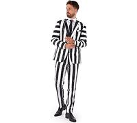OppoSuits Men's Beetlejuice Premium Costume - 80s Halloween Outfit - Slim Fit - Black White - Includes Blazer, Pants and Tie