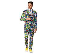 OppoSuits Men's Crazy Prom Suits Super Mario - Comes with Jacket, Pants and Tie in Funny Designs, Multicoloured, 44