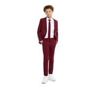 OppoSuits Teen Boys Blazing Burgundy Solid Color Suit - Prom and Wedding Party Outfit - Including Blazer, Pants and Tie - Red