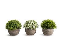 Opps Artificial Plastic Mini Plants Unique Fake Fresh Green Grass Flower In Gray Pot For Home Décor - Set of 3