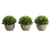 OPPS NEW06 Mini Plastic Artificial Plants Fake Green Grass Flower Topiary Shrubs with Grey Pot for Home Decor NEW06 - Pack of 3 Green Grass