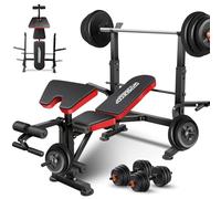OPPSDECOR 660lbs 6 in 1 Weight Bench Set with Squat Rack, Workout Bench with Leg Extension Preacher Curl Rack Multi-Function Bench Press Set for Home Gym, ZWX1113 New Version Weight Bench