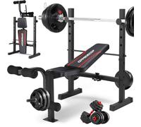 OPPSDECOR Standard Weight Bench Set with Squat Rack, Adjustable Bench Press Set with Leg Extension and Leg Curl, Flat Incline Decline Workout Bench for Home Gym Full Body Strength Training