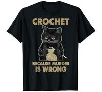 OPPUYYGHV ACNJ Short Sleeve ShirtBlack Cat Funny Crochet Because Murder is Wrong T-ShirtTop(X-Large)