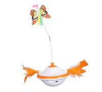 OPPWONG 3 in 1 Automatic Cat Teaser Toy Rotating Electric Simulated Butterflies Cat Feather Enrichment Toy 2 Adjustable Speeds Smart Kitten Interactive Stuff for Indoor Bored Kitten (Orange Red)