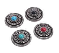 OPPWONG 4 Pcs Retro Metal Buttons, 30mm Round Decorative Vintage Buttons, Black Red Blue Green Stone, Ideal for Clothing, Bags & Crafts Accessories