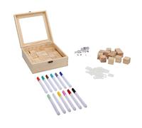 OPPWONG 48Pcs Baby Shower Block Game Set, Wooden Blocks with 12 Color Painting Pens, 42 Templates DIY Decor Set, Ideal for Baby Parties, Gender Reveal & DIY Decor