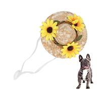 OPPWONG Dog Hat, Mini Straw Hat Funny Mexican Sombrero Cap Party Decorations Dog Propeller Hat Cat Hat Pet Sun Cap with Flowers for Small and Medium Puppy Pets Cat (Yellow S)