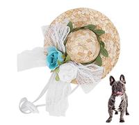 OPPWONG Dog Hat, Mini Straw Hat Funny Mexican Sombrero Cap Party Decorations Dog Propeller Hat Cat Hat Pet Sun Cap with Flowers for Small and Medium Puppy Pets Cat (white blue green