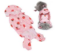 OPPWONG Dog Raincoat, Hooded Breathable Strawberry Patterns Puppy Rain Jacket Dog Rain Jacket Raincoat For Dogs Dog Rain Coat Poncho with Strip Reflective For Large Medium Small Puppies