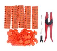 OPPWONG Ear Tag Applicator, 100 Sets Number Animal Ear Tag Livestock Ear Tag Animal Identification Plier Applicator Tool Livestock Ear Tag Kit with Applicator (Orange Ear Tag with Red