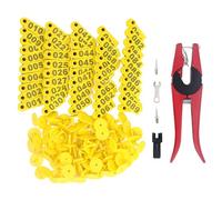 OPPWONG Ear Tag Applicator, 100 Sets Number Animal Ear Tag Livestock Ear Tag Animal Identification Plier Applicator Tool Livestock Ear Tag Kit with Applicator (Yellow Ear Tag with Red