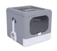 OPPWONG Foldable Cat Litter Box with Lid Enclosed Cat Potty Top Entry Anti Splashing Toilet Large Odor Control Easy Clean Includes Scoop for Cats Up to 16.5lb (Classic Gray)