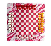 OPPWONG Four Player Chess Set Educational Board Game Portable for Home School Family Fun 35cm Rubber Mat 64 Pieces (Transparent Red, Yellow and White + Solid White)