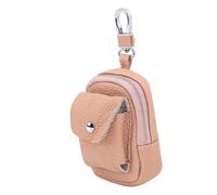 OPPWONG Genuine Leather Mini Backpack Keychain, Portable Shoulder Bag for Keys Cards, Metal Clasp Zipper Purse with Small Storage Design, Ideal for Travel & Daily Use, 11x8x3.5cm (Pink)