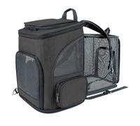 OPPWONG Large Cat Backpack Carrier, Expandable Pet Carrier with 4 Entry Points and Plush Soft Pad, for Small Medium Pets Up to 18lbs Travel Hiking Camping (Black)