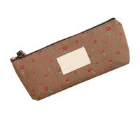 OPPWONG Spacious Square Pencil Case in Flower Design for Young Adults Durable Canvas Stationery Organizer 7.48 X 3.15 X 1.18in (Brown)